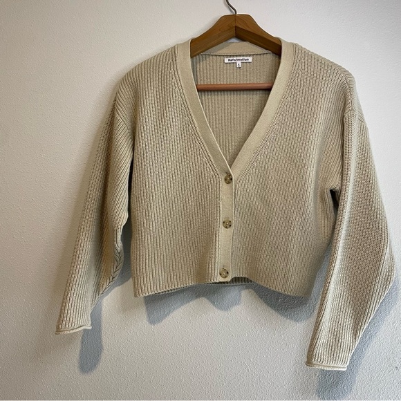 Reformation Sweaters - Reformation Jessa Chic Coquette Cardigan Knit Ribbed 100% Cotton Cream sz M
